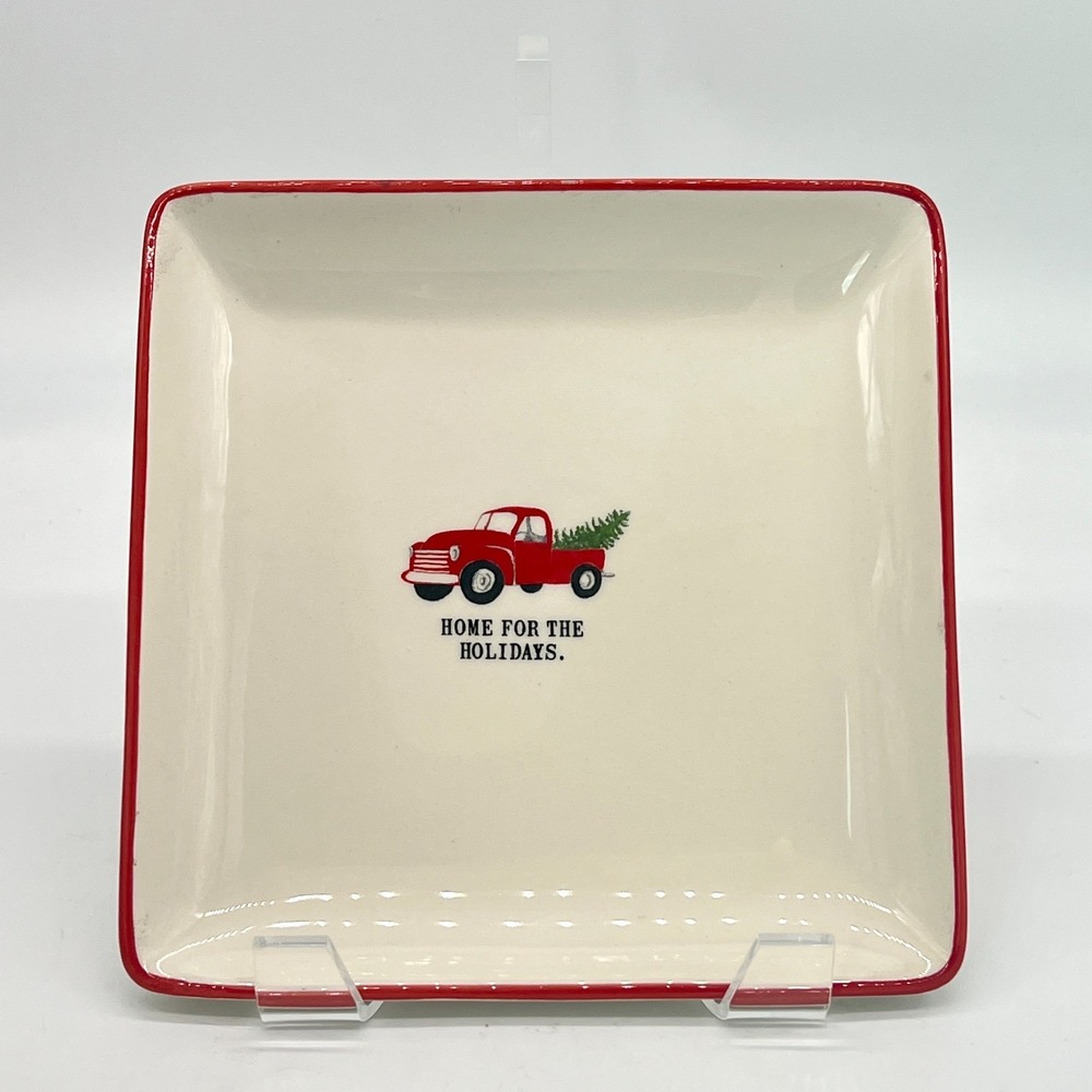 Rae Dunn Home For The Holidays Red Truck Plate Artisan Collection 8.25" Square